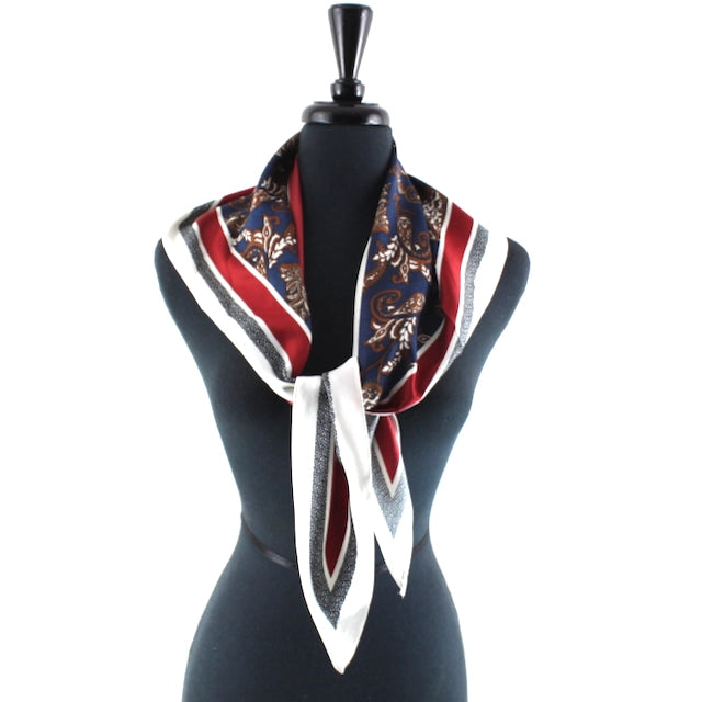 Pretty Persuasions Triangle Scarf - Navy/Red Paisley