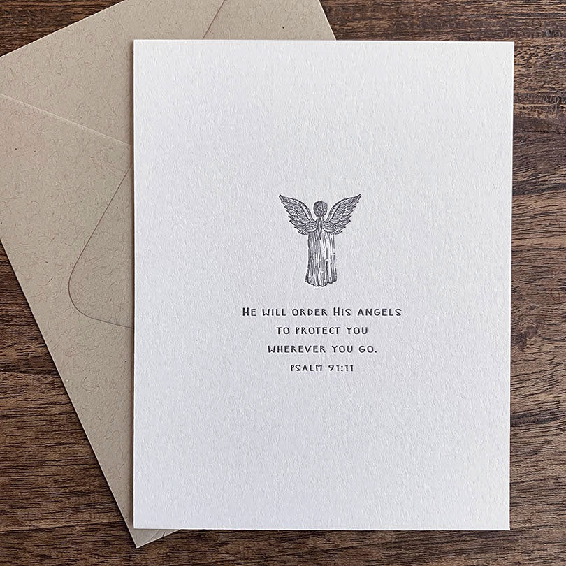 Twelve Stone Art Angel Psalm 91:11 Letterpress Flat Note Card