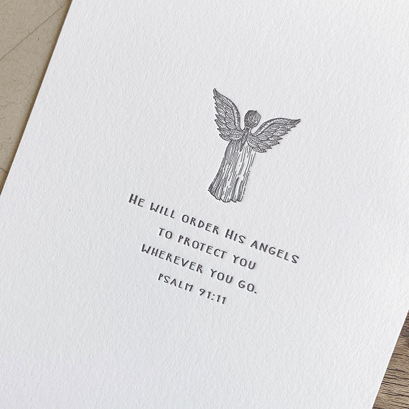 Twelve Stone Art Angel Psalm 91:11 Letterpress Flat Note Card