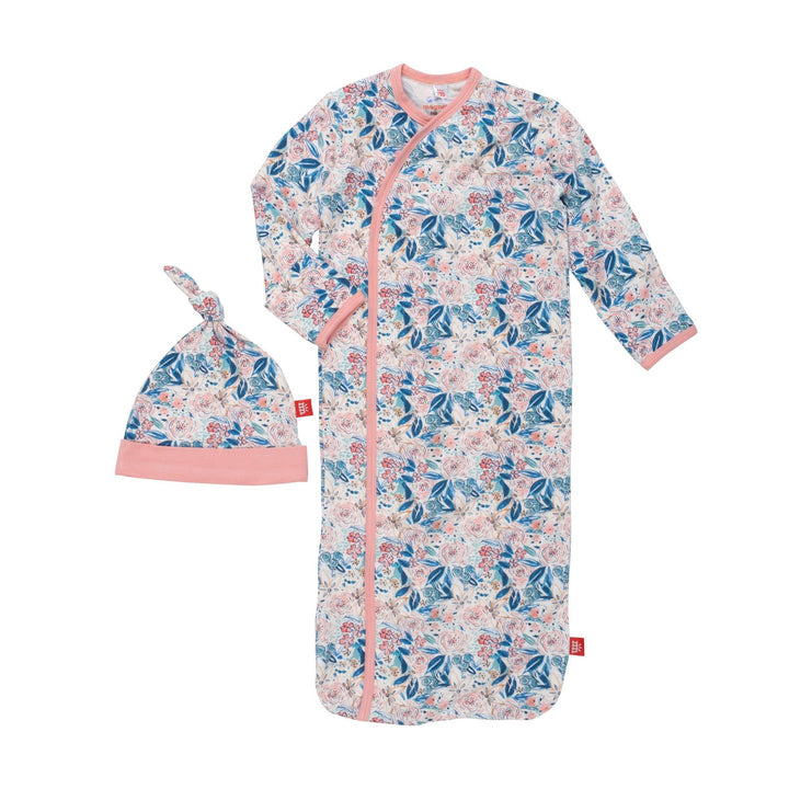 magnetic me Once and Floral Modal Magnetic Cozy Sleep Gown + Hat Set - NB-3M (5-12 lb)