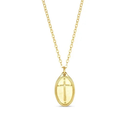 Madison Sterling Necklace (Petite Pendant) - Oval Cross / Rom 5:8 (16")