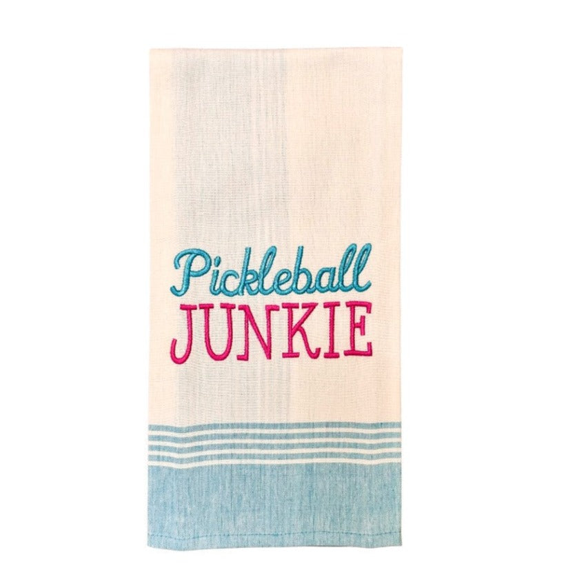 Hanging By A Thread White Towel - Pickleball Junkie