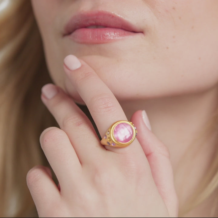 Julie Vos Rainbow Statement Ring - Gold/Iridescent Clear Crystal/Size 6