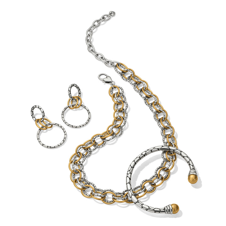 Brighton Pebble Link Two Tone Post Drop Earrings