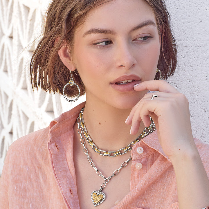 Brighton Mosaic Two Tone French Wire Hoop Earrings