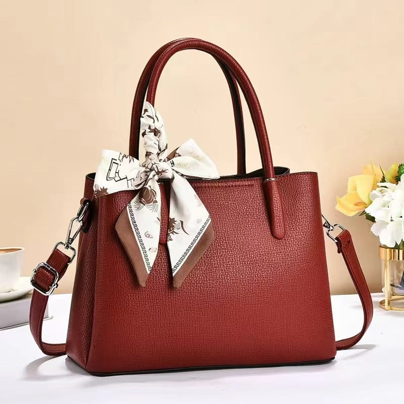 Pretty Persuasions Dual-Carry Microfiber Leather Bag W/Twilly Scarf - Red