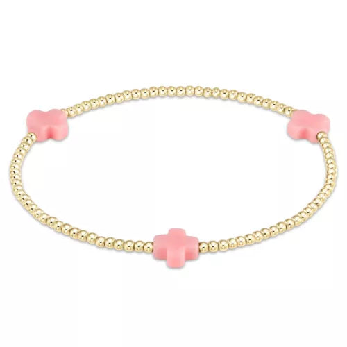 enewton Signature Cross Small Gold Pattern 2mm Bead Bracelet - Bright Pink