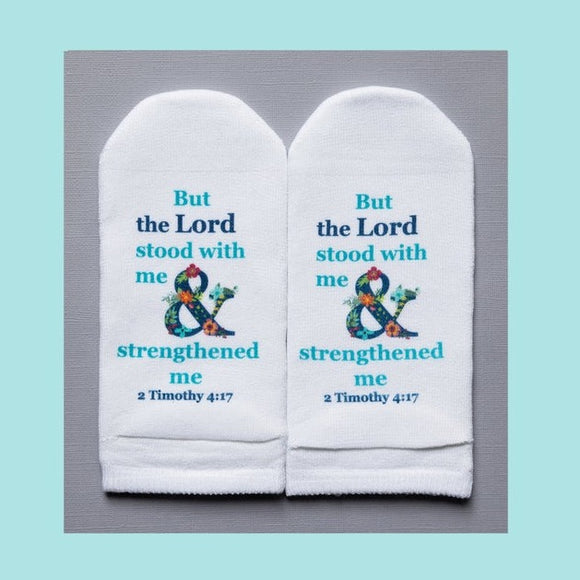 Standing On The Word Socks - Ampersand with verse: 2Tim 4:17 Lord stood with me