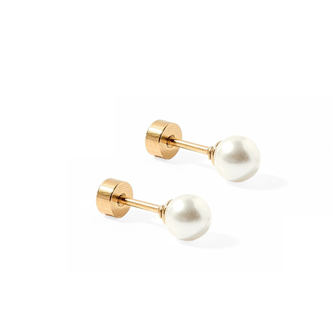 Linny Co Screwback Stud Earrings - Payton Pearl White 5mm