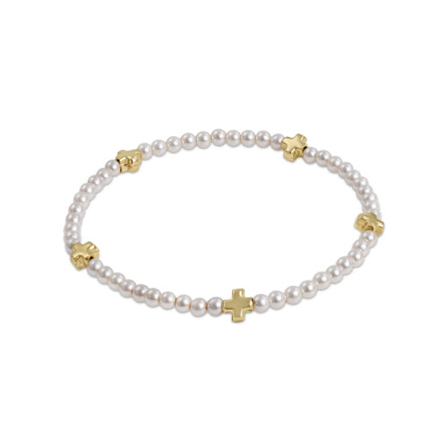 enewton Signature Cross Small Pearl Pattern 3mm Bead Bracelet - Gold