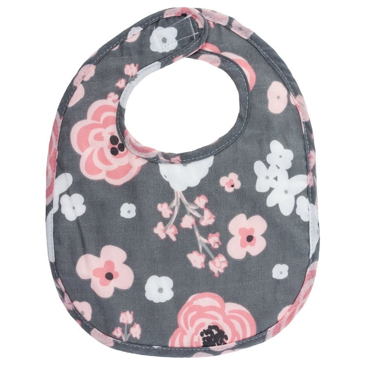 Stephen Joseph Muslin Bib Set - Charcoal Flower