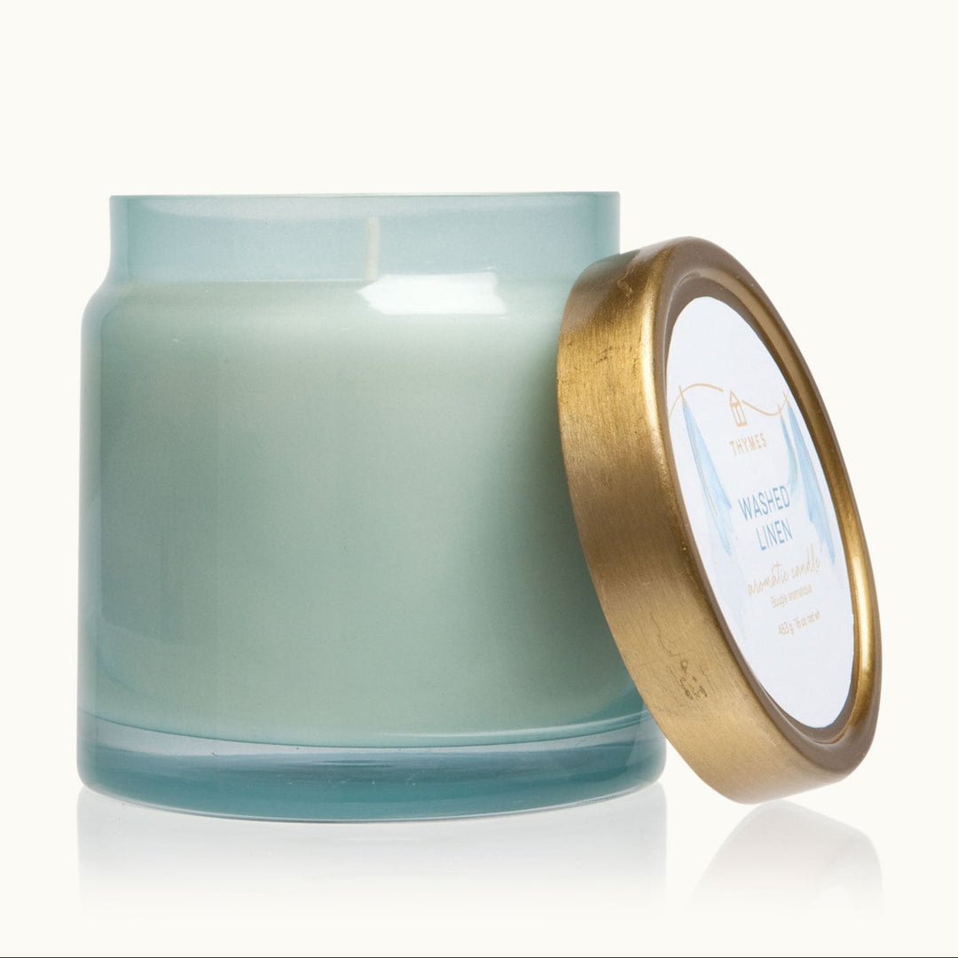 Thymes Statement Poured Candle - Washed Linen 16 oz net wt / 453 g