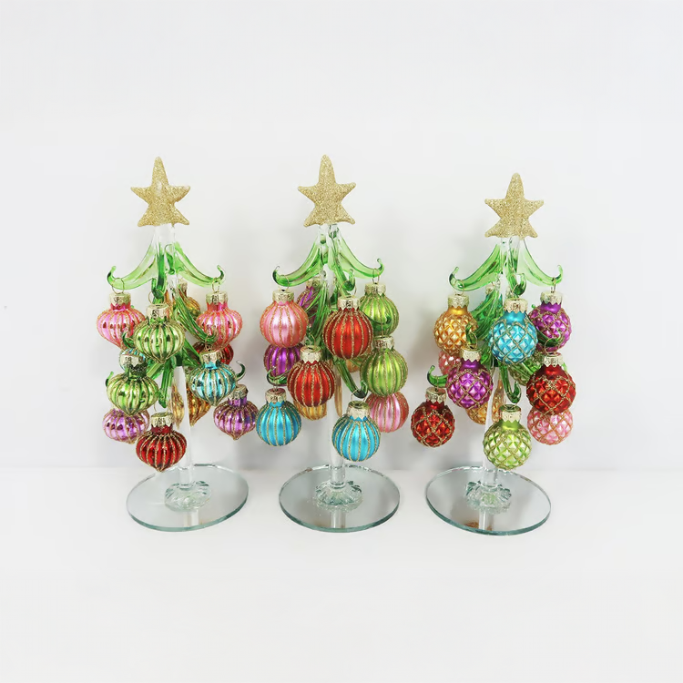 One Hundred 80 Degrees Handmade Glass Tree With Balls 7.5"