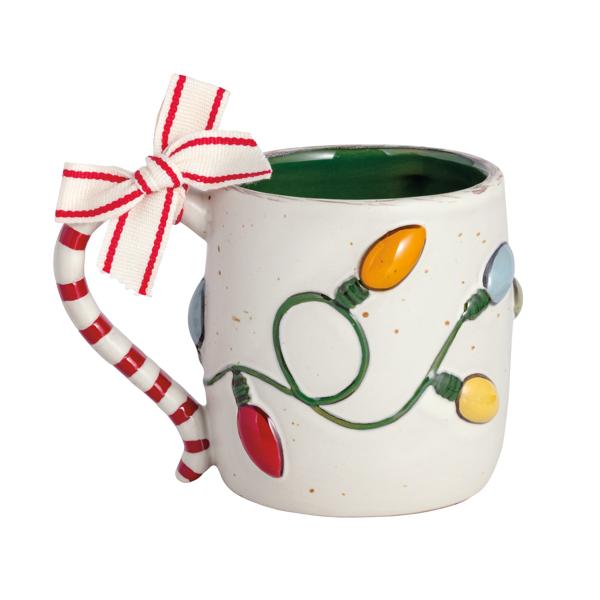 Mud Pie Christmas Lights Bow Mug