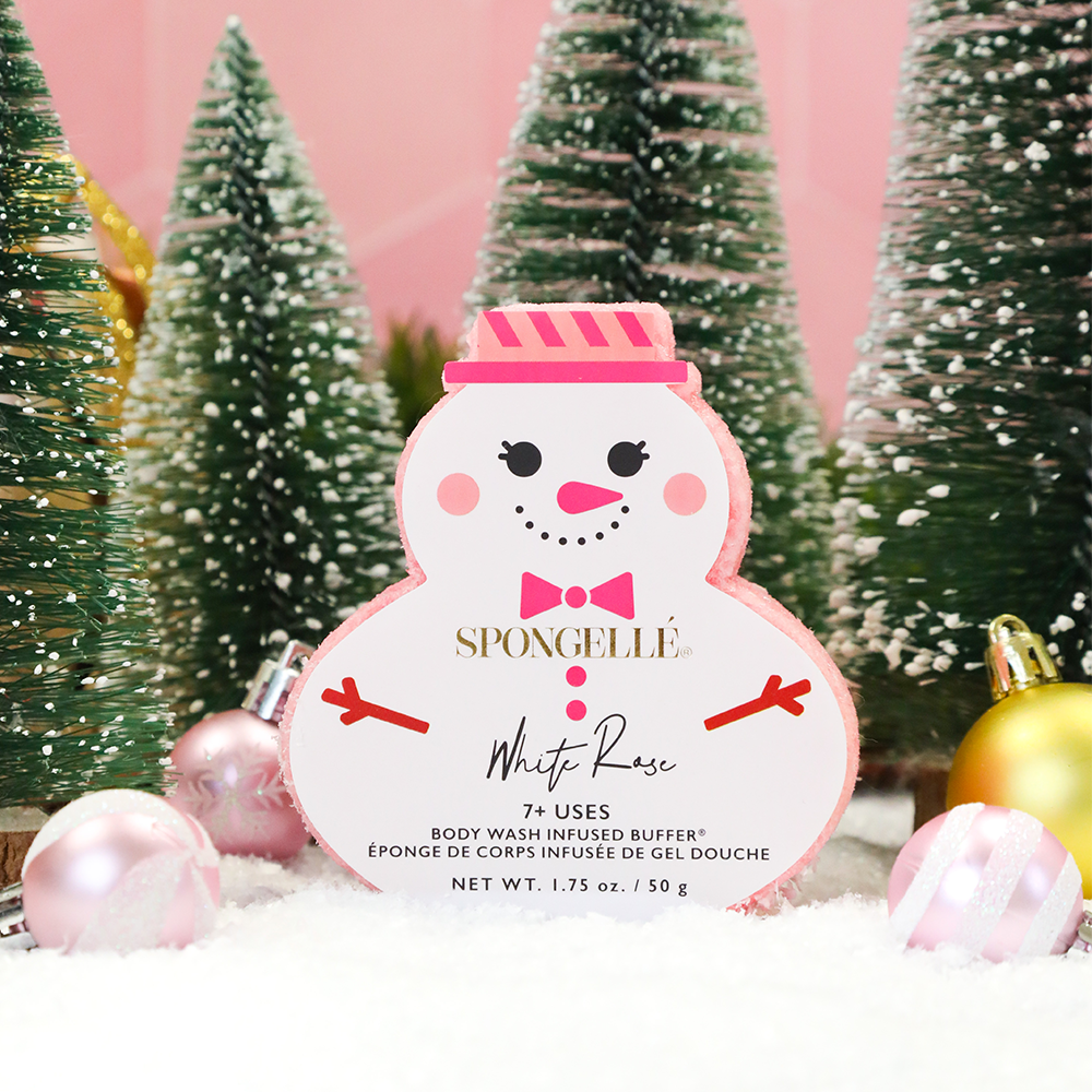 Spongellé® White Rose | Holiday Snowman Bath Sponge - 7+ WASHES