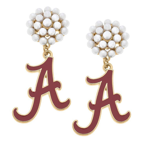 Canvas University of Alabama Logo Enamel Pearl Cluster Earrings