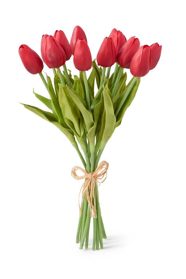 K & K Interiors Real Touch Mini Tulip Bundle - Red (12 Stems)
