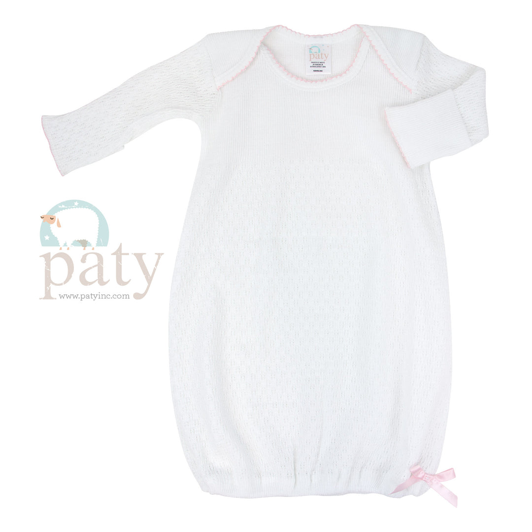 Paty LS Lap-Shoulder Gown Newborn White/Pink