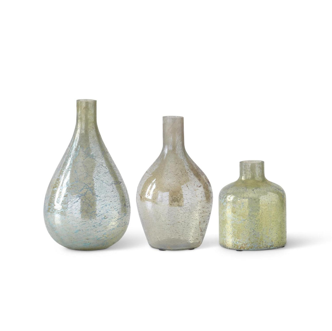 K & K Interiors Antique Light Green Matte Glass Bottle Vase - 11.25"