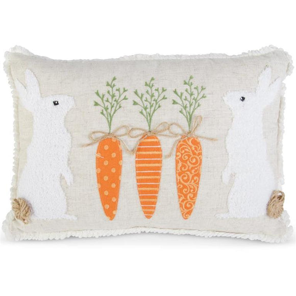 K & K Interiors Rectangular Linen Pillow w/2 Rabbits & Carrots