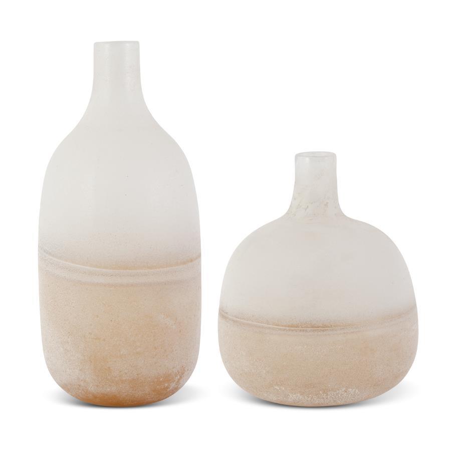 K & K Interiors Tan Frosted Ombre Glass Bottles - 14"