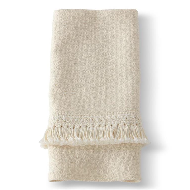 K & K Interiors White Cotton Towel w/Layers of Fringe