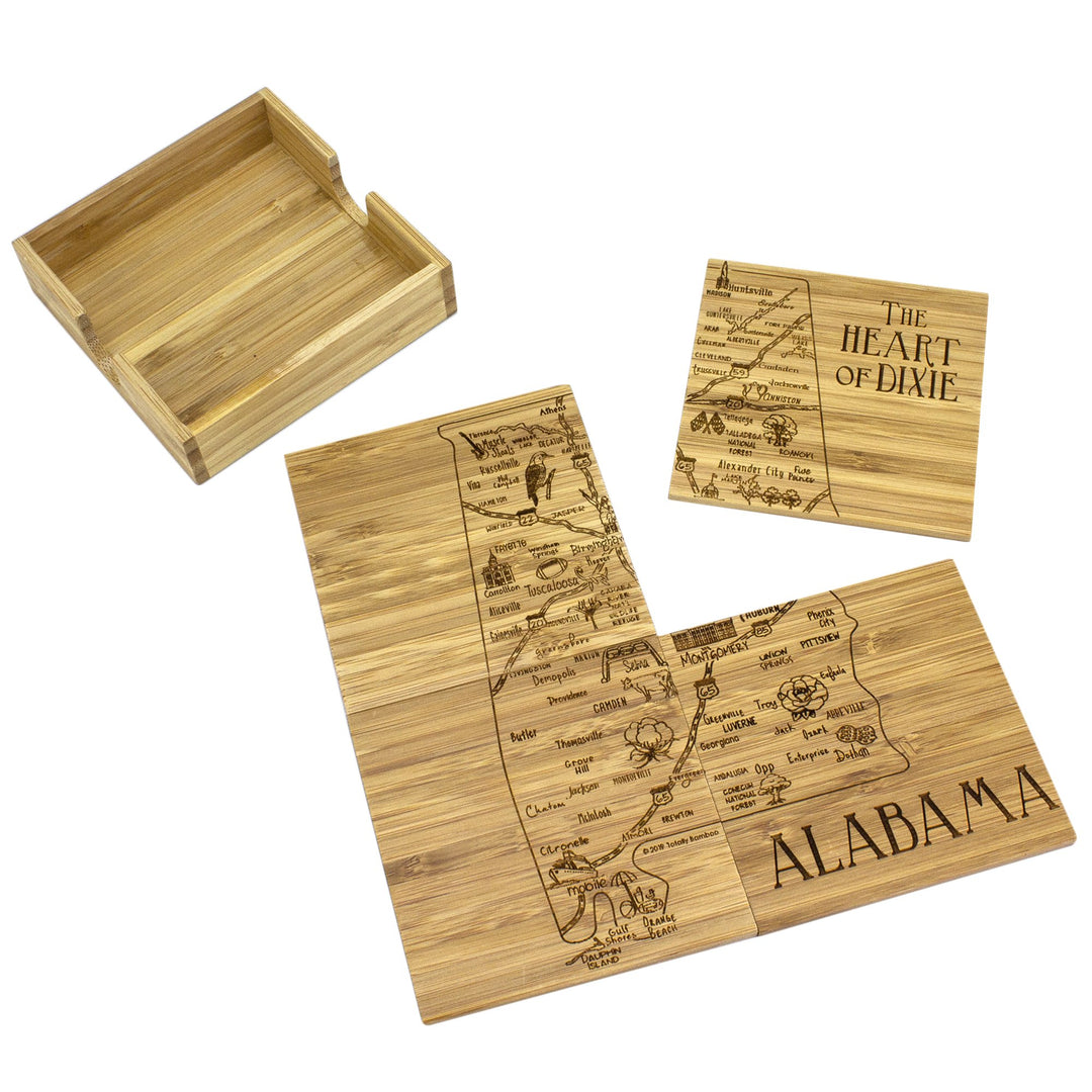 Totally Bamboo Alabama State Puzzle 4 Piece Coaster Set with Case