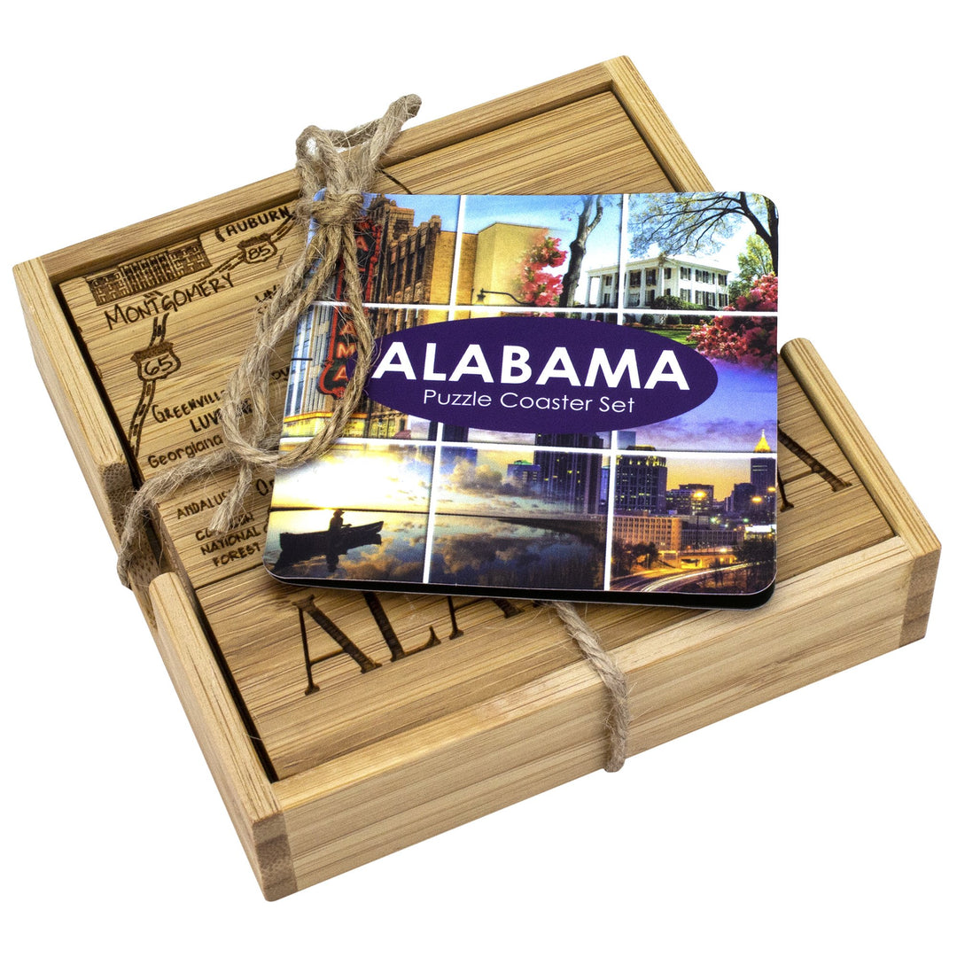 Totally Bamboo Alabama State Puzzle 4 Piece Coaster Set with Case