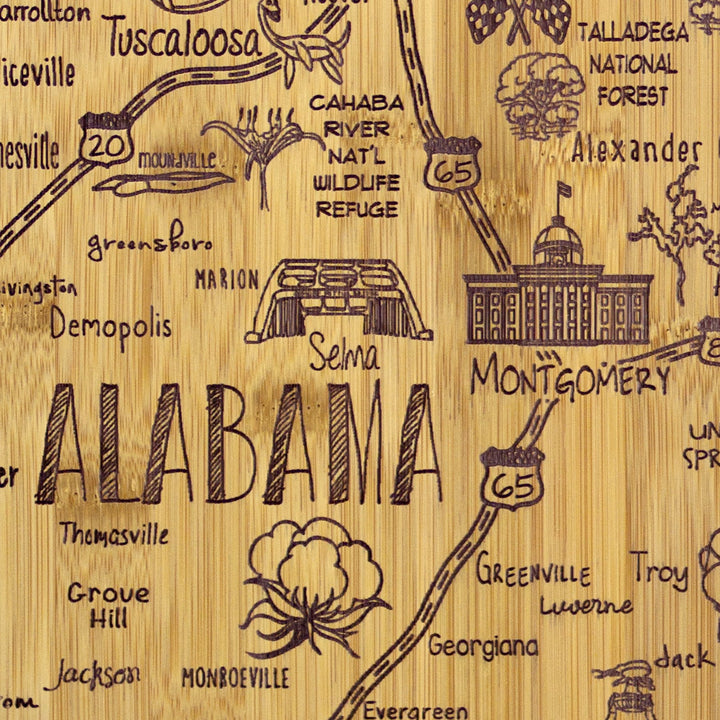 Totally Bamboo Destination Alabama State Shaped Bamboo Serving and Cutting Board