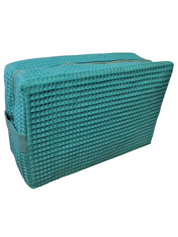 Cotton Waffle Large Cosmetic Bag - Caribbean Green