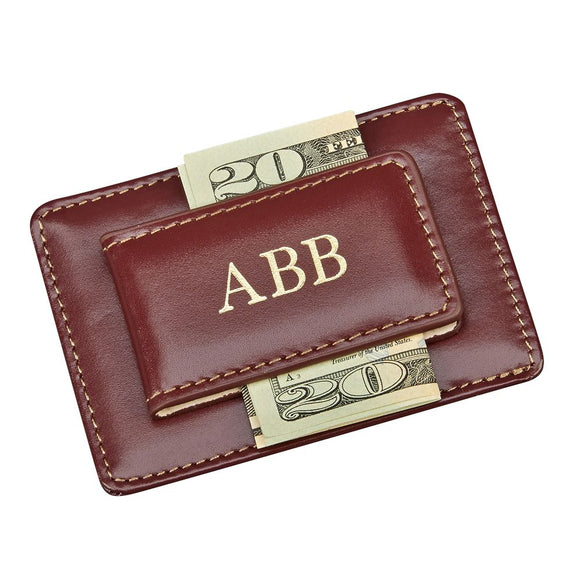 Brown Leather Money Clip & Card Holder