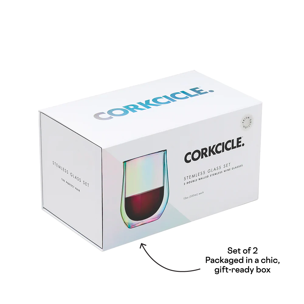 Corkcicle 12oz Stemless Glass Set (2) Prism Daisy Lane Gifts LLC