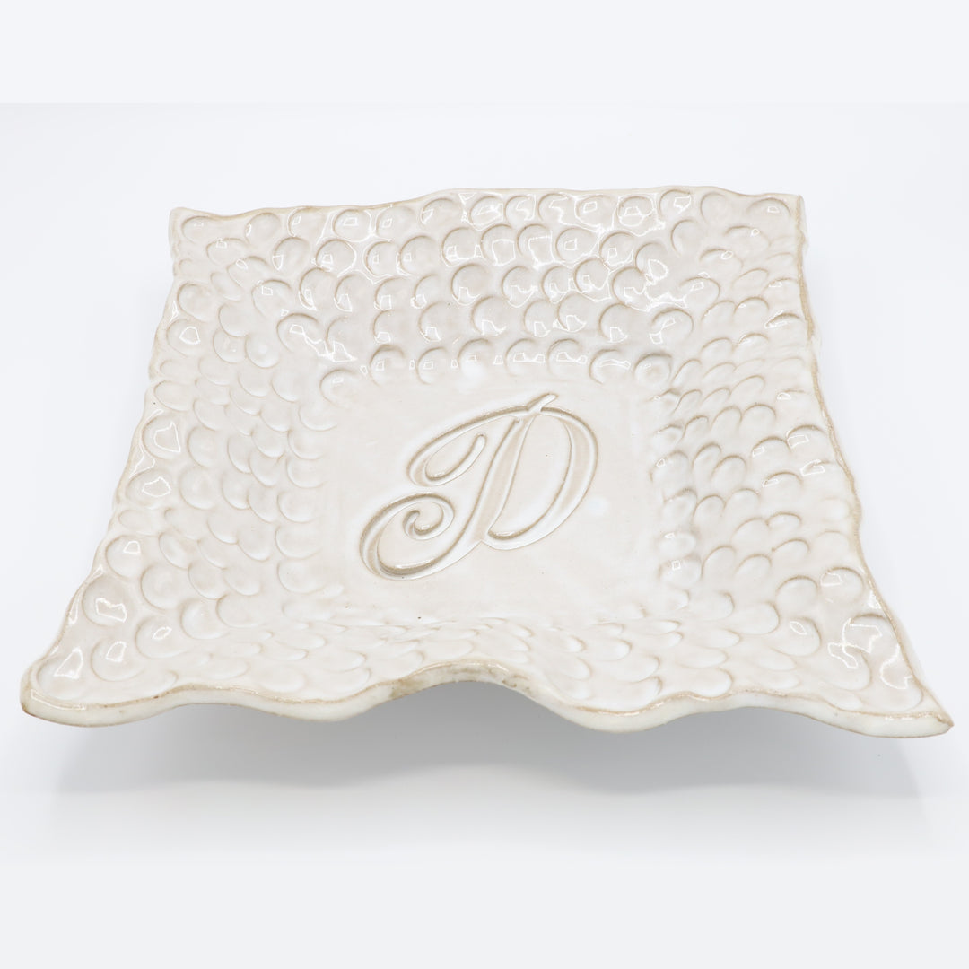 Fingerprint Large Square Monogram Bowl w/Letter P