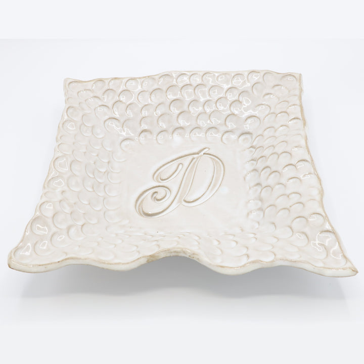 Fingerprint Large Square Monogram Bowl w/Letter P