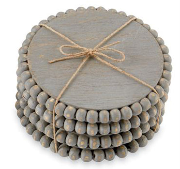 Mud Pie Gray Beaded Wood Coasters Set