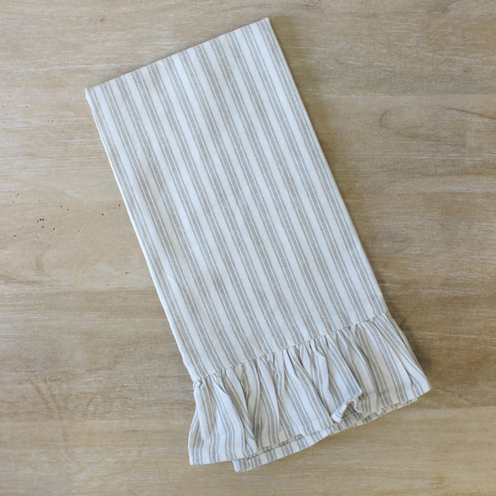 TRS Ruffle Hand Towel - Taupe Ticking Stripe