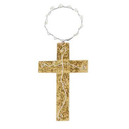 Mud Pie Gold Pearl Cross Ornament