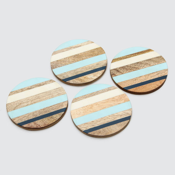 Bzaar Mango Wood with MDF & Resin Coasters - Set Of 4