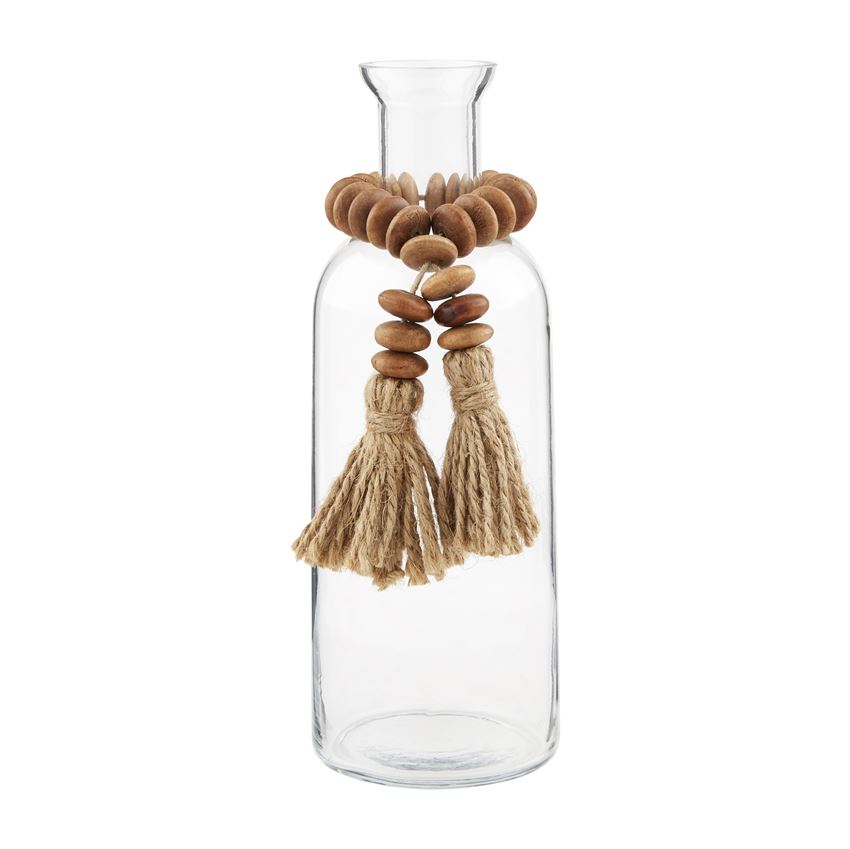 Mud Pie Bud Vase With Wood Beads - Tassel