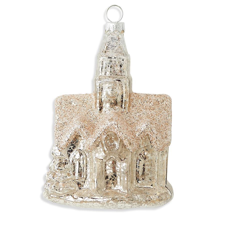 K & K Interiors Ornament - Silver Mercury Glass Church