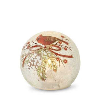 K & K Interiors Round Clear Glass LED Cardinal w/Pinecone Globe - 4.5"