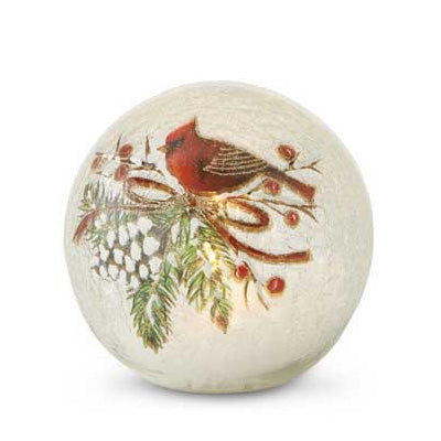 K & K Interiors Round Clear Glass LED Cardinal w/Pinecone Globe - 5.5"