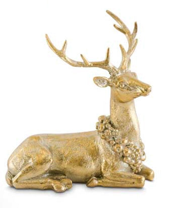 K & K Interiors Antique Gold Resin Deer (Laying Down)