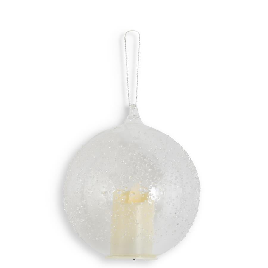 K & K Interiors Ornament - Textured Clear Glass LED Flicker Round w/Timer - 4.5"