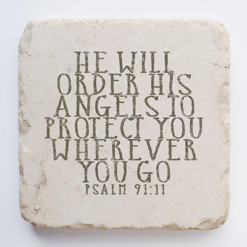 Twelve Stone Art Psalm 91:11 Scripture Stone (2 x 2 x 1")