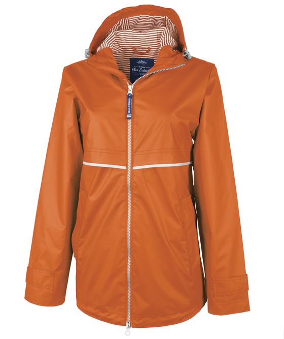 Charles River New Englander Rain Coat - Orange w/Striped Printed Lining