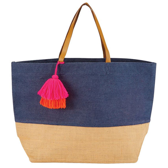 Mud Pie Two Tone Jute Bag - Navy