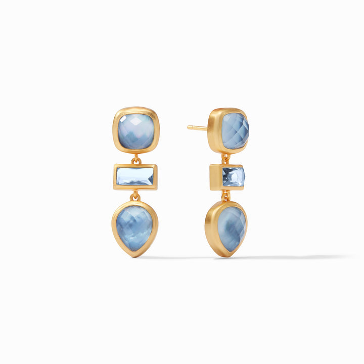 Julie Vos Antonia Tier Earrings - Gold Iridescent Chalcedony Blue