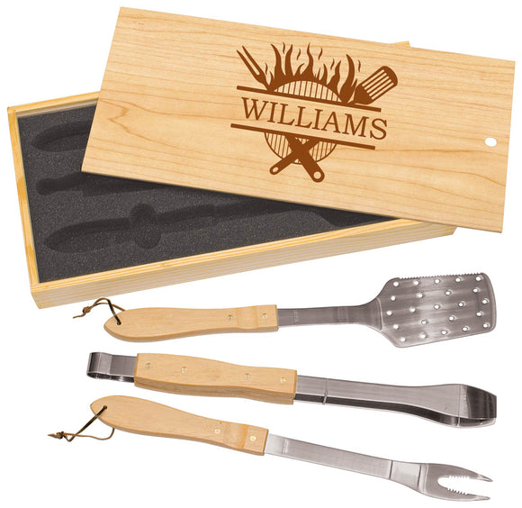 BBQ Set in Wooden Pine Box