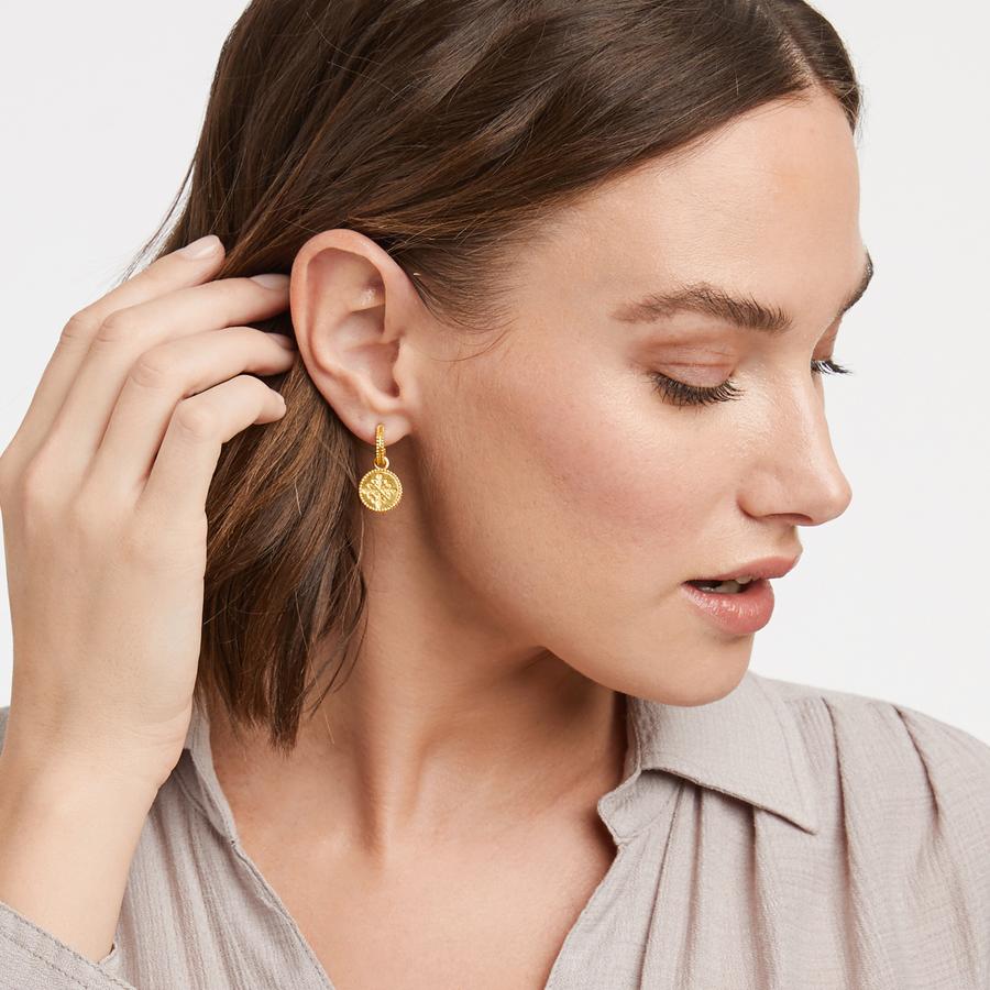Julie Vos Fleur-de-Lis Hoop & Charm Earrings - Iridescent Clear Crystal